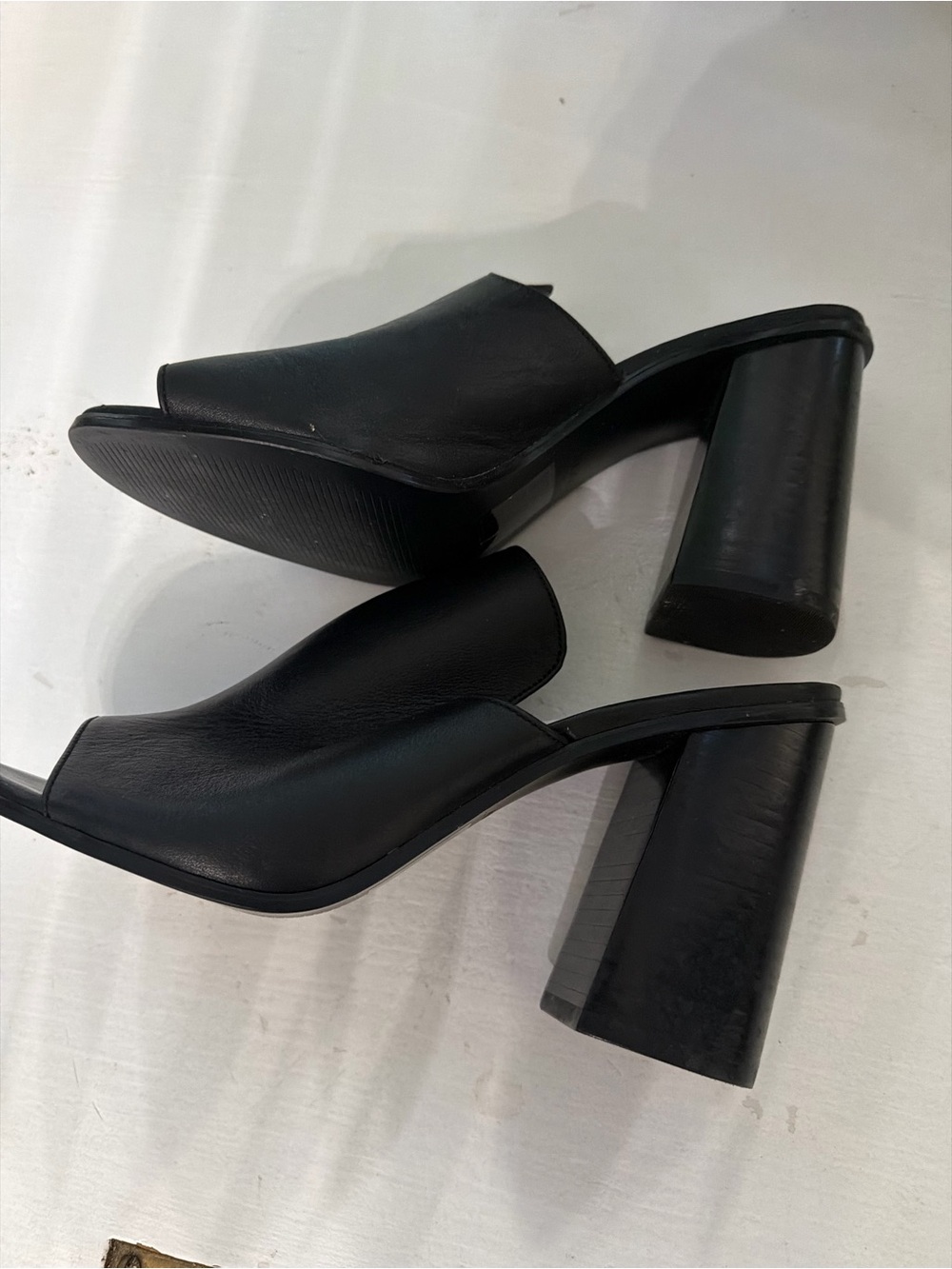 Aldo Black Leather Block Heel Mule Slides